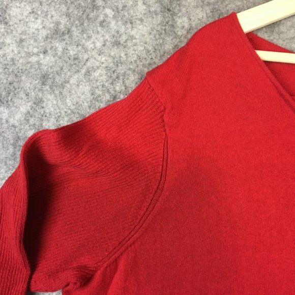 Kim Rogers Top 2X V Neck Strappy Front Fine Gauge Knit Sweater Long Sleeve Red - Picture 4 of 11
